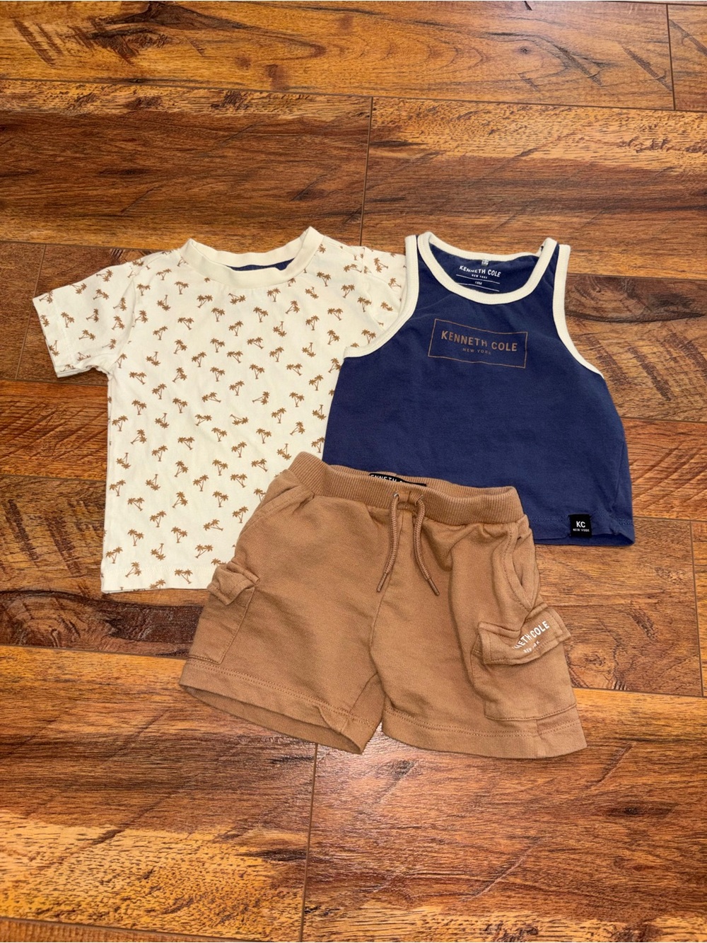 Kenneth Cole Blue Tank Top, Palm Tree Shirt, and Brown Shorts Set- 18 Months